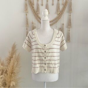 Madewell Linden Scoop Sweater Tee in Antique Cream Stripe button front top M